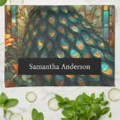 Luxusküche: Glass Peacock Individuelle Name Geschirrtuch (Gefaltet)