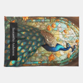 Luxusküche: Glass Peacock Individuelle Name Geschirrtuch (Horizontal)