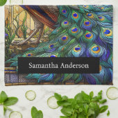 Luxusküche: Glass Peacock Individuelle Name Geschirrtuch (Gefaltet)