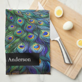 Luxusküche: Glass Peacock Individuelle Name Geschirrtuch (Viertel Falte)