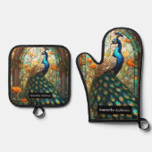 Luxusküche: Glass Peacock Ofenhandschuh & Topflappen-Set (Vorderseite)