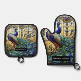 Luxusküche: Glass Peacock Ofenhandschuh & Topflappen-Set