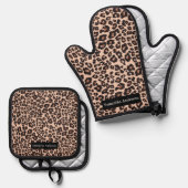 Luxusküche: Leopard Print Ofenhandschuh & Topflappen-Set (Vorderseite/Rückseite)
