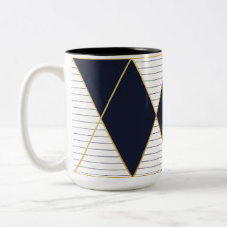 Luxusmarine-Blau-Goldstreifen-Monogramm Zwei-Ton Zweifarbige Tasse