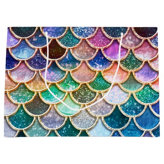 LuxusmehrfarbenGlitzer-Meerjungfrau-Skalen Große Geschenktüte (Vorderseite)