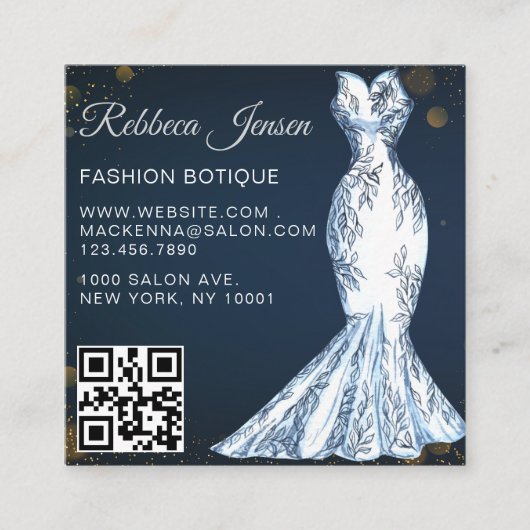 Luxusmode Designer Glitterkleid QR CODE Quadratische Visitenkarte (Vorderseite)