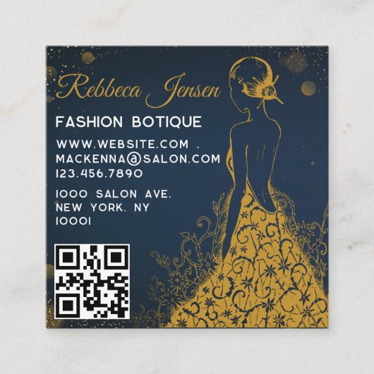 Luxusmode Designer Glitterkleid QR CODE Quadratische Visitenkarte (Vorderseite)