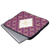 Luxusmonogramm lila und Gold Quatre mit Blumen Laptopschutzhülle (Vorne Knopf)