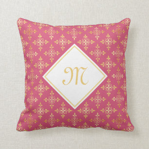 Luxusmonogramm-Rosa und Gold Quatre mit Blumen Kissen