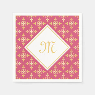 Luxusmonogramm-Rosa und Gold Quatre mit Blumen Serviette
