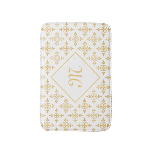 Luxusmonogramm-Weiß und Gold Quatre mit Blumen Badematte (Vorderseite Vertikal)