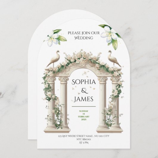 Luxuspalast Bogen Blume Hochzeitseinladung Einladung (Vorne/Hinten)