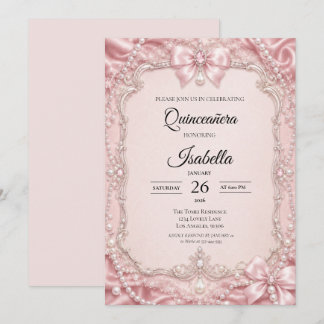 Luxusperlen Rosa Glitter Quinceañera Einladung