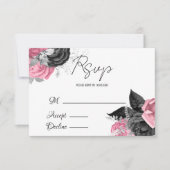 Luxuspink und Schwarz-Flora Hochzeit RSVP (Vorderseite)