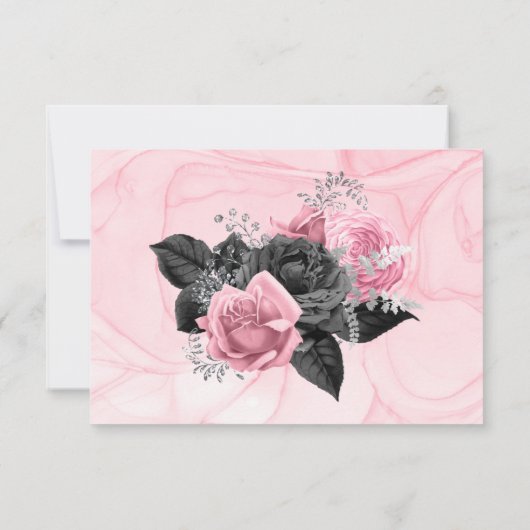 Luxuspink und Schwarz-Flora Hochzeit RSVP (Rückseite)
