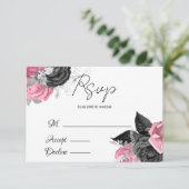 Luxuspink und Schwarz-Flora Hochzeit RSVP Karte (Stehend Vorderseite)