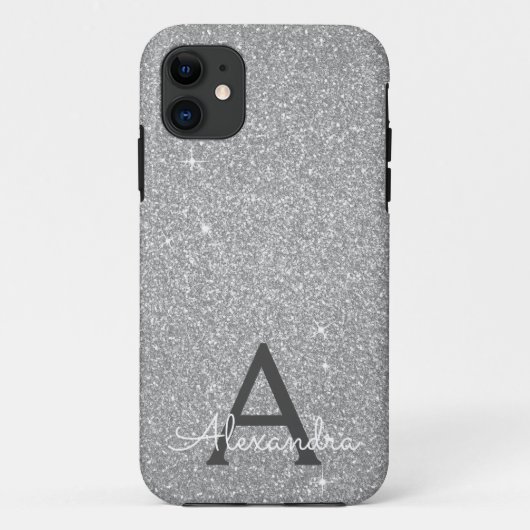 Luxussilber-Glitzer und Sparkle-Monogramm Case-Mate iPhone Hülle (Rückseite)