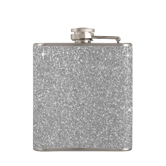 Luxussilber-Glitzer und Sparkle-Monogramm Flachmann (Rückseite)
