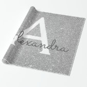 Luxussilber-Glitzer und Sparkle-Monogramm Geschenkpapier (Ungerollt)