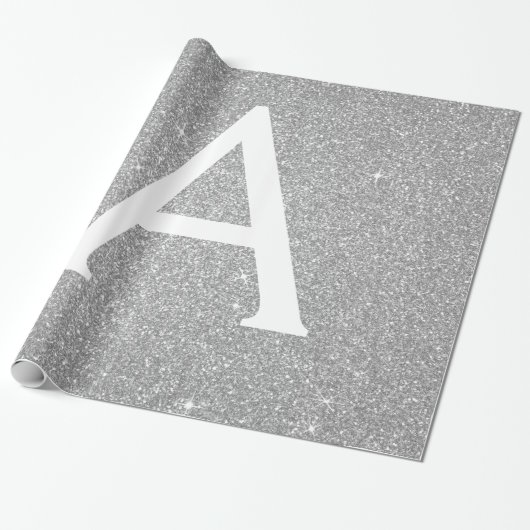 Luxussilber-Glitzer und Sparkle-Monogramm Geschenkpapier (Ungerollt)