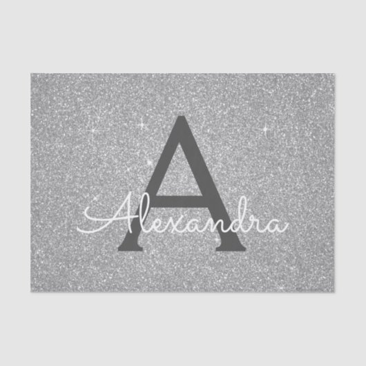 Luxussilber-Glitzer und Sparkle-Monogramm Seidenpapier (Vorderseite)