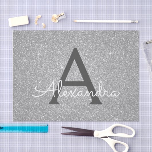 Luxussilber-Glitzer und Sparkle-Monogramm Seidenpapier (Handwerk)