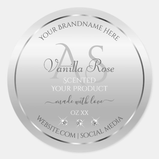 Luxussilber-Produktkennzeichnungen Diamanten und M Runder Aufkleber (Vorderseite)