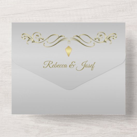 Luxussilbergoldgrenze verziert all in one einladung (Rückseite)