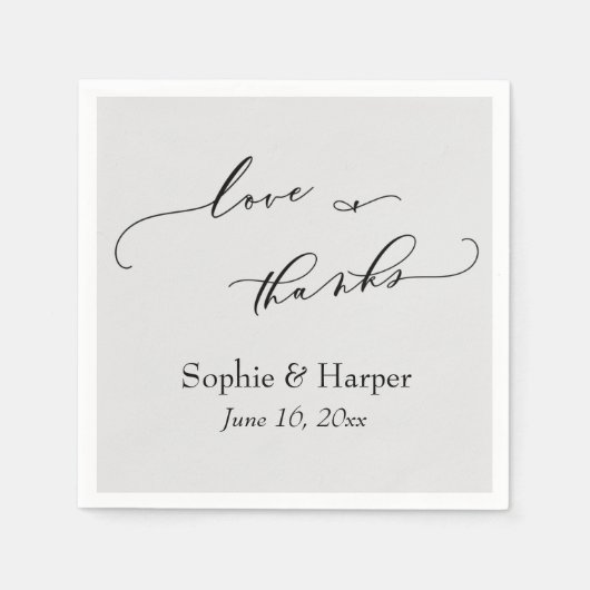 Luxusskript Einfache Typografie Liebe & dank Grau Serviette (Vorderseite)