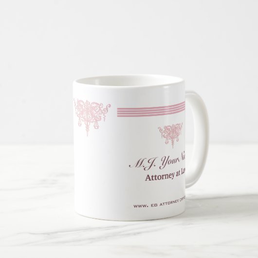 Luxusstreifen für Anwälte und rosa Justizemblem Kaffeetasse (VorderseiteRechts)