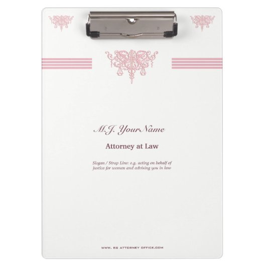 Luxusstreifen für Anwälte und rosa Justizemblem Klemmbrett (Vorderseite)