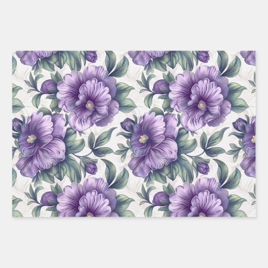 Luxustextur von Damaske viola blüten Geschenkpapier Set (Vorderseite)