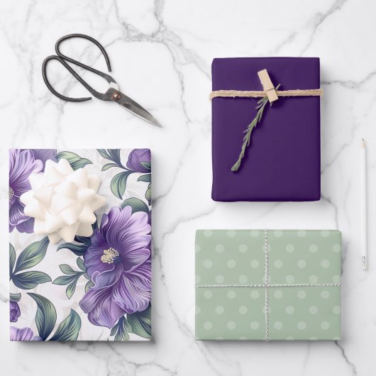Luxustextur von Damaske viola blüten Geschenkpapier Set (Vorderseite)