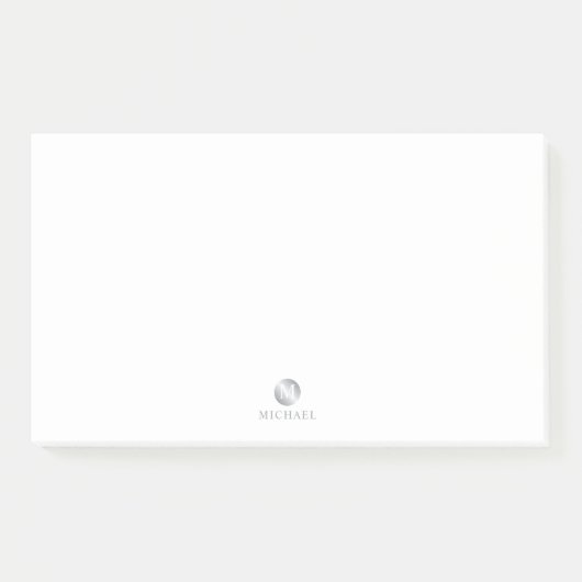 Luxusweiß und Silber Personalisiert Monogram Post-it Klebezettel (Vorderseite)