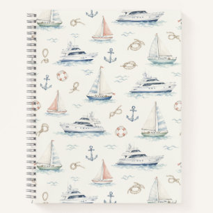 Luxusyacht-Aquarell-Küstenmuster Notizblock