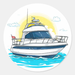 Luxusyacht segelt unter sonnigem Himmel Runder Aufkleber