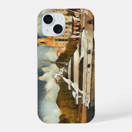 Luxusyacht-Wandkunst - Küstenhafen-Szene iPhone 15 Hülle