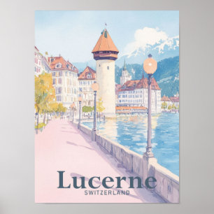 Luzern Schweiz Aquarell Reiseillustration Poster