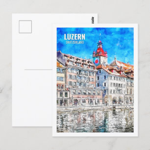 Luzern Schweiz Berühmte Reise Wasserfarben Skizze Postkarte