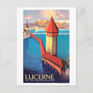 Luzern, Schweiz, Blick auf den See und einen Turm, Postkarte