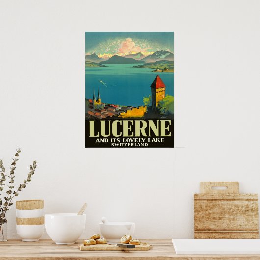 Luzern, Schweiz, Blick auf See und Berge Poster (Küche)