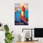 Luzern, Schweiz, Blick auf See und Turm, Poster (Heimbüro)