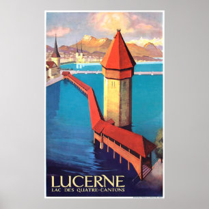 Luzern, Schweiz, Blick auf See und Turm, Poster