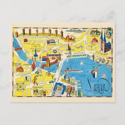 Luzern Schweiz Farbige Karte (Vorderseite)