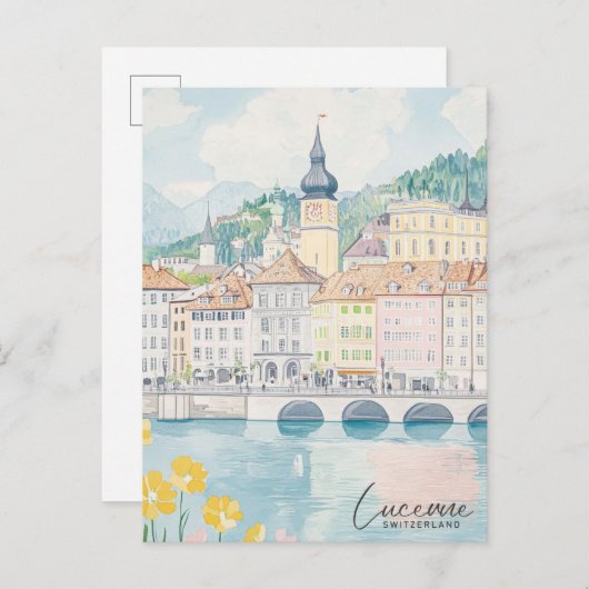 Luzern Schweiz Gouache Illustration Travel Postkarte (Vorne/Hinten)