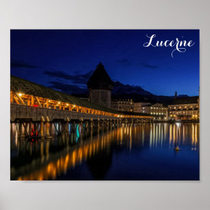 Luzern Schweiz Kapellbrücke bei Nacht Poster