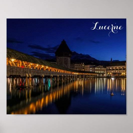 Luzern Schweiz Kapellbrücke bei Nacht Poster (Vorne)