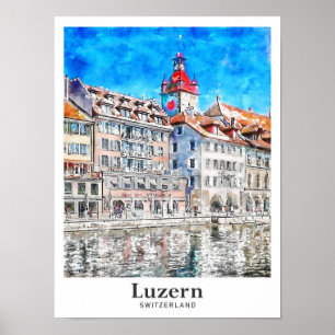 Luzern Schweiz Reise Wasserfarbe Handgezeichnet Poster