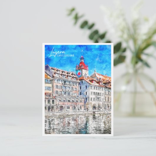 Luzern Schweiz Reisen Place Wasserfarbe Postkarte (Stehend Vorderseite)