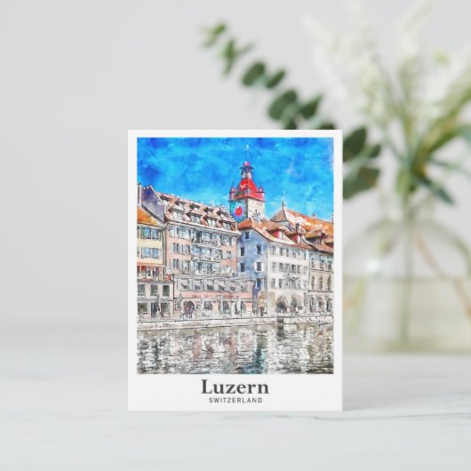 Luzern Schweiz Reisen Wasserfarbenhandzeichnung Postkarte (Stehend Vorderseite)